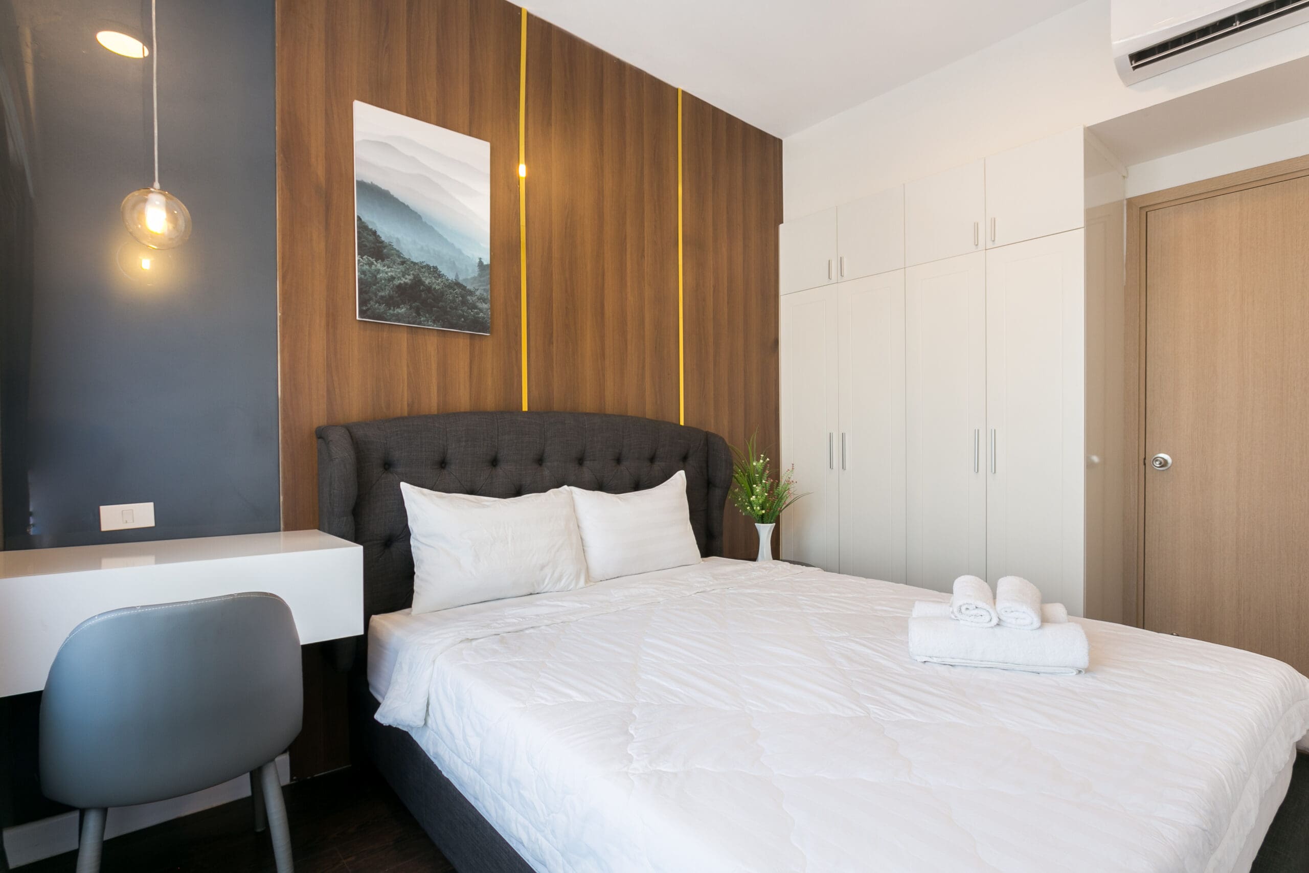 Master bedroom interior design at RiverGate Residence Apartment